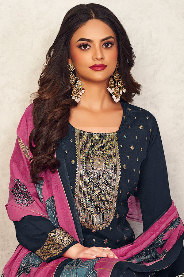 Zohra Pure Bemberg Chinon Jacquard Salwar Suit