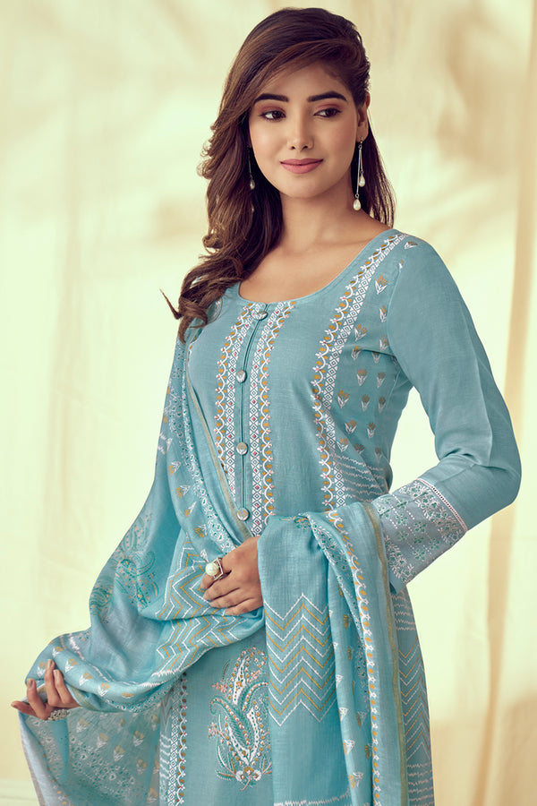 Pure Linen Block Print With Handwork Salwar Suit