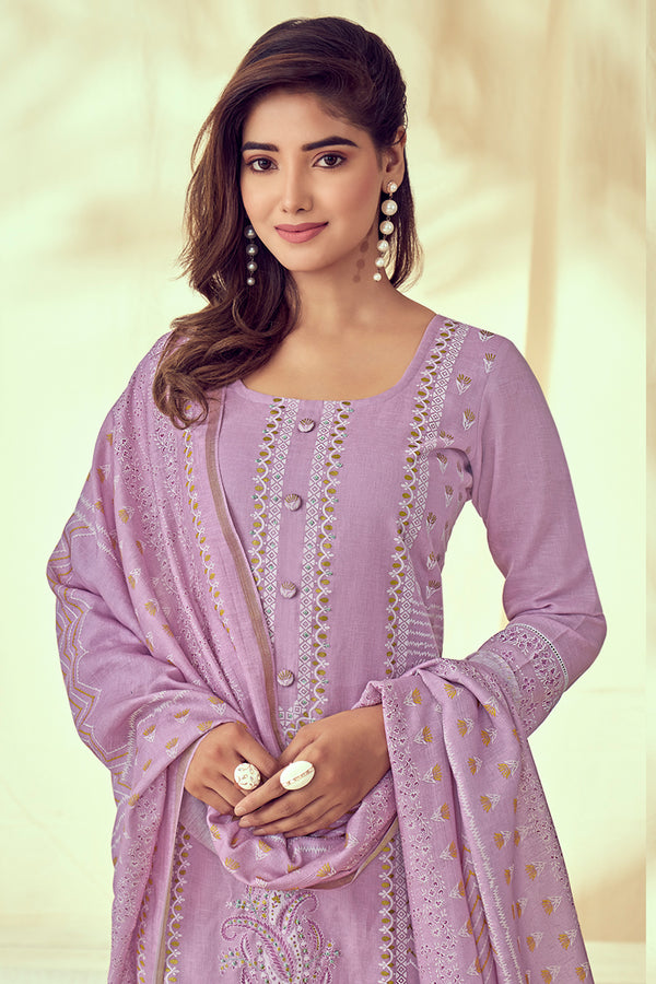 Pure Linen Block Print With Handwork Salwar Suit