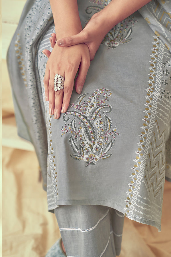 Pure Linen Block Print With Handwork Salwar Suit