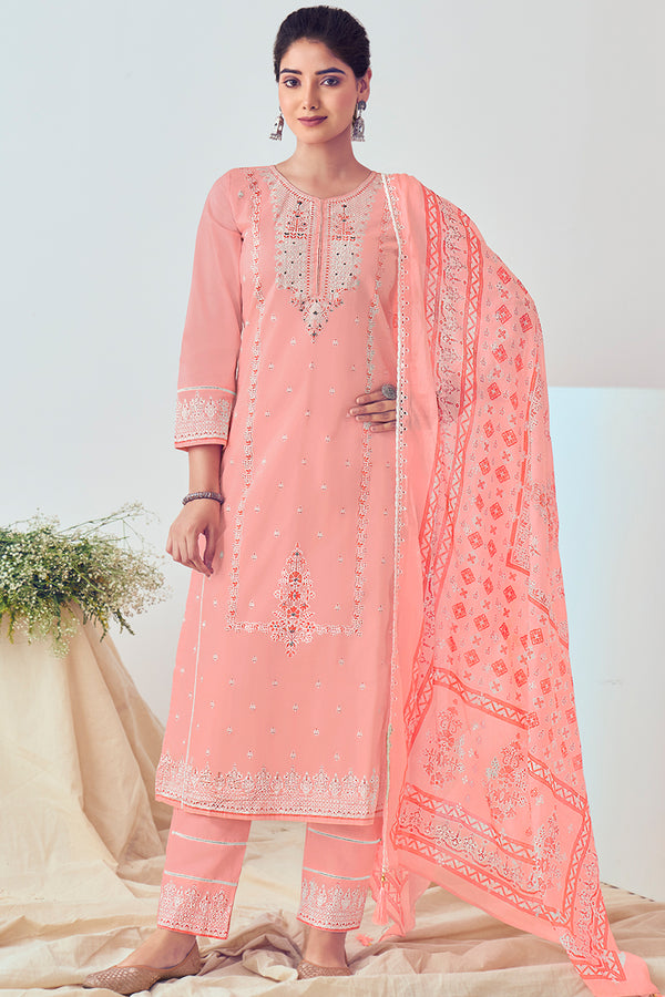 Superior Cotton Lucknowi With Hand Work Print Salwar Suit