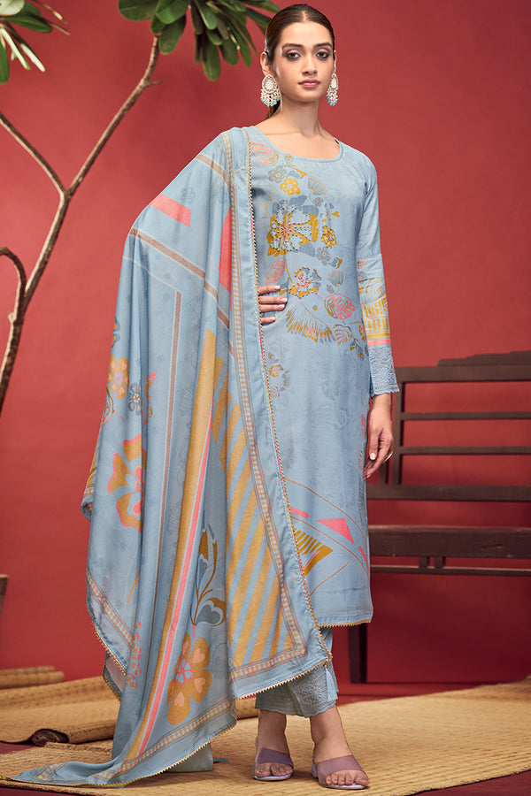 Channel Timeless Beauty in a Sky Blue Pure Bemberg Muslin Salwar Suit