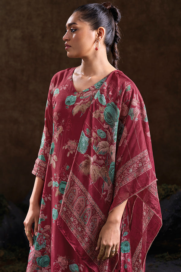 Glimmering Red Berry Pure Russian Silk Salwar Suit