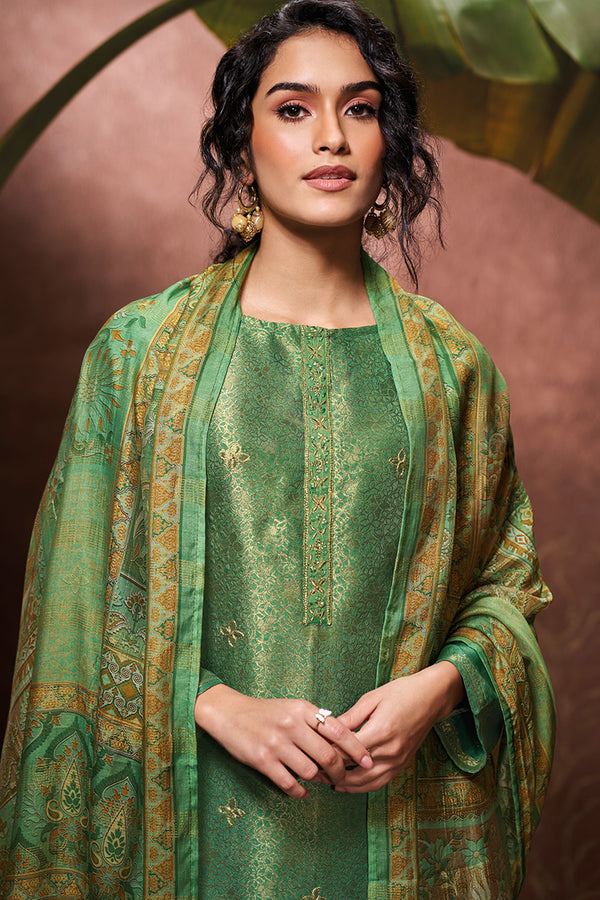 Pure Bemberg Jacquard Silk Embroidered Salwar Suit