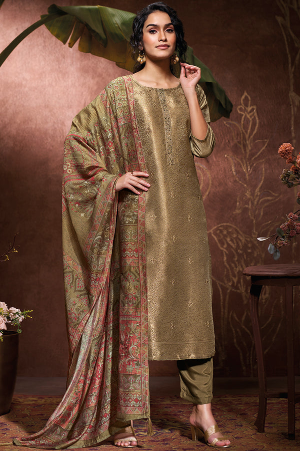 Pure Bemberg Jacquard Silk Embroidered Salwar Suit