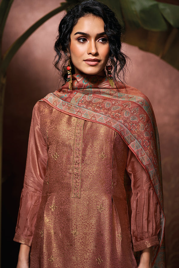 Pure Bemberg Jacquard Silk Embroidered Salwar Suit