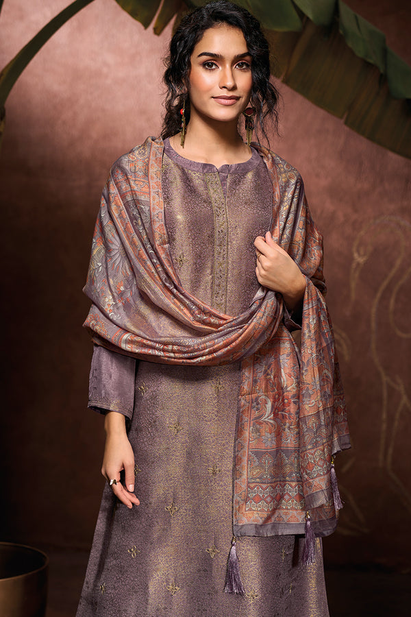 Pure Bemberg Jacquard Silk Embroidered Salwar Suit