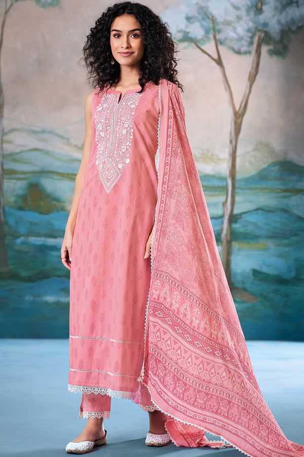 Superior Cotton Block Print Embroidered Salwar Suit