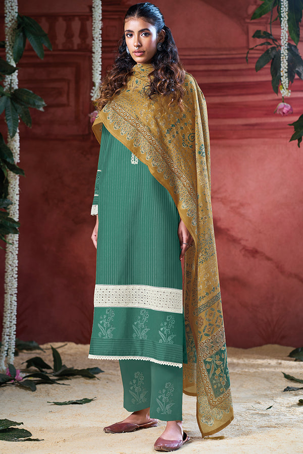 Superior Cotton Block Print With Borrer Embroidery Salwar Suit