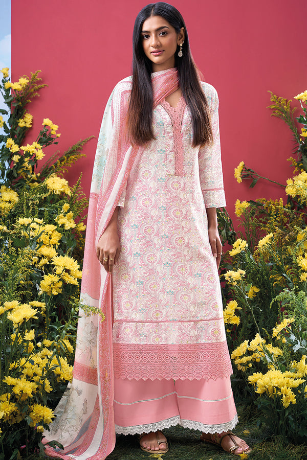 Premium Pure Linen Block Printed GPO Lace Salwar Suit