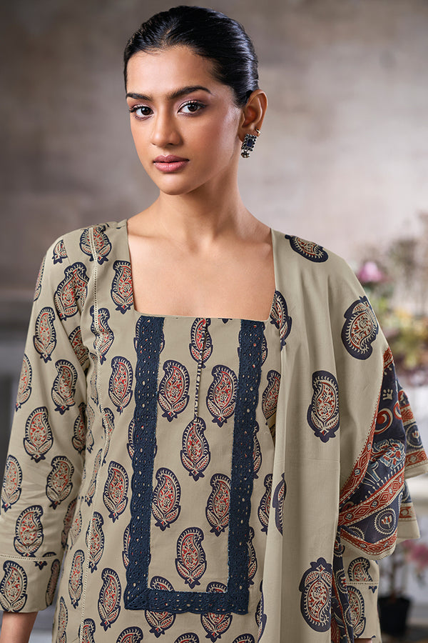 Superior Cotton Block Print Embroidered Salwar Suit