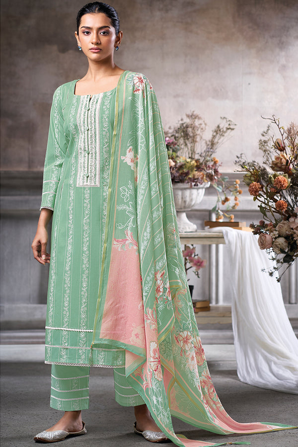 Superior Cotton Block Print Borrer Embroidered Salwar Suit