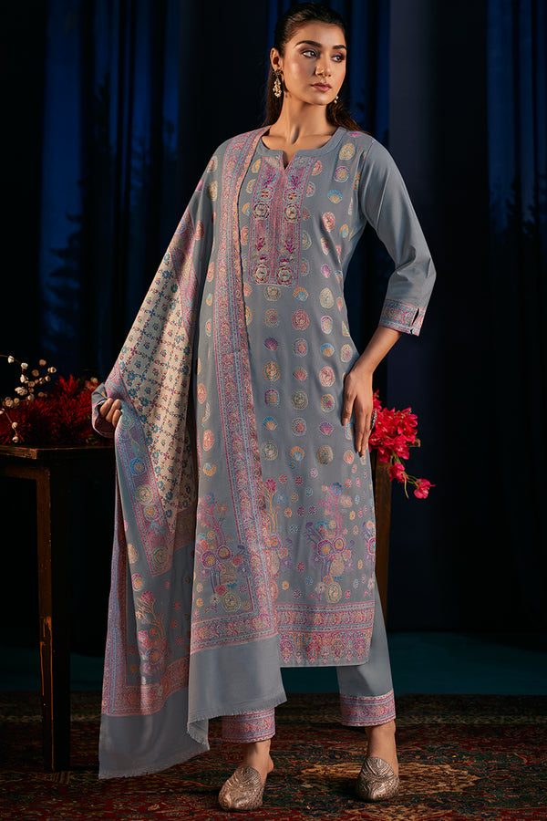 Premium Pure Wool Pashmina Meena Jacquard Salwar Suit