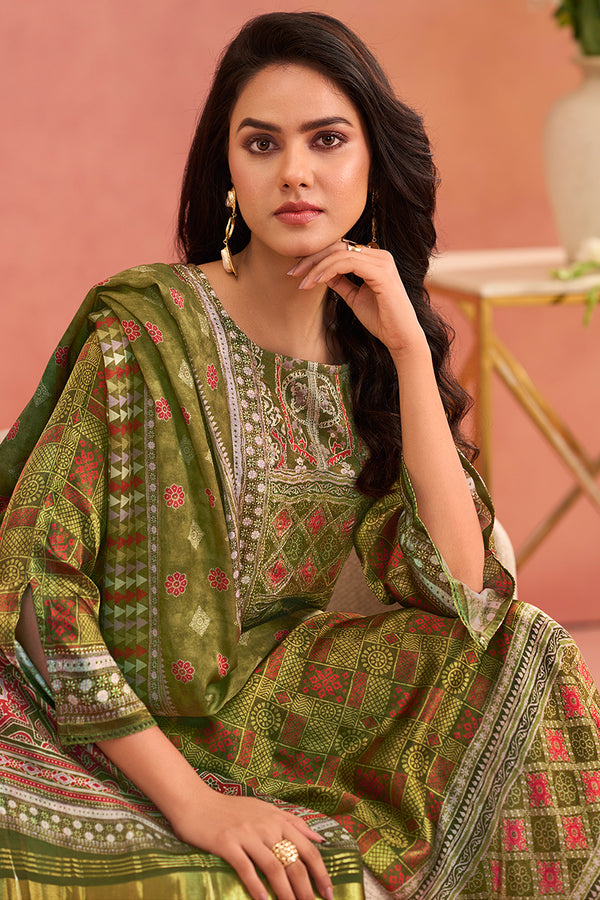 Premium Bemberg Gajji Silk Digital Printed Salwar Suit