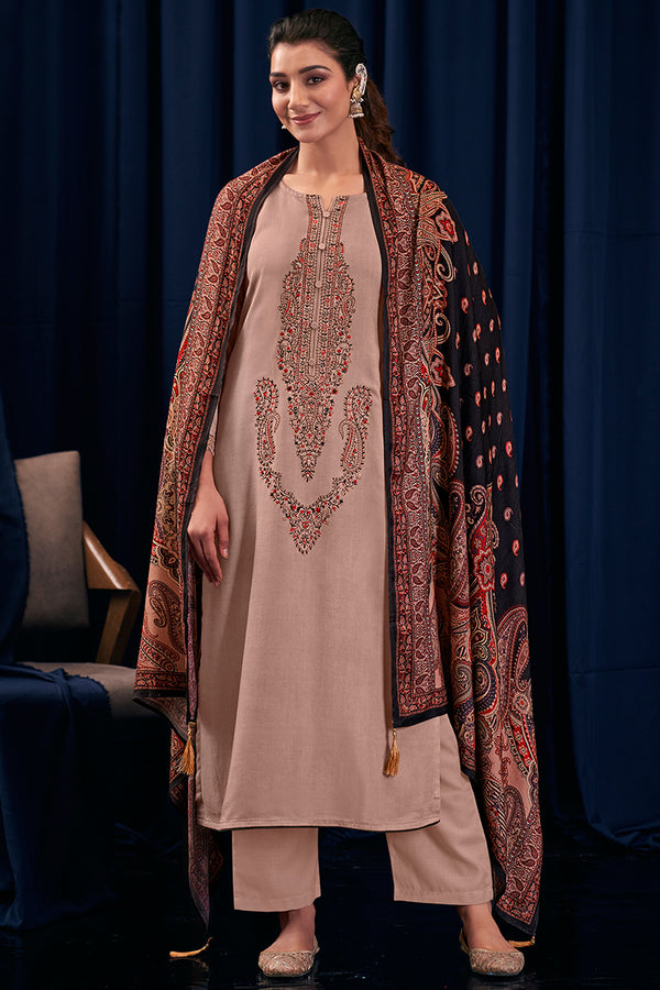 Premium Pure Pashmina Solid With Heavy Kashmiri Embroidered Suit