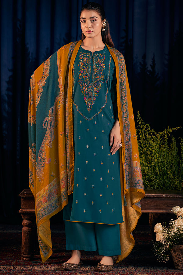 Premium Pure Pashmina Solid Embroidered Salwar Suit