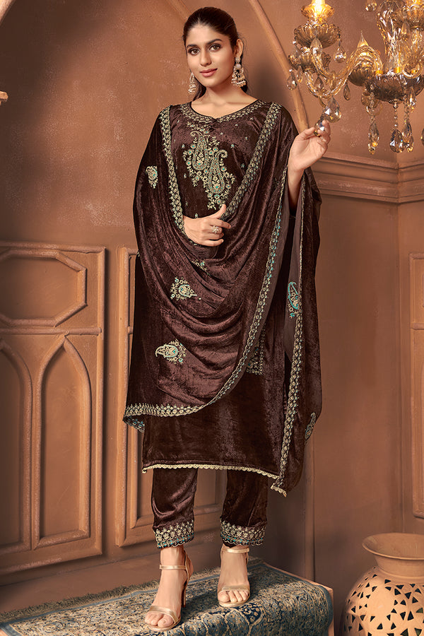 Pure Viscose Velvet Embroidered Salwar Suit