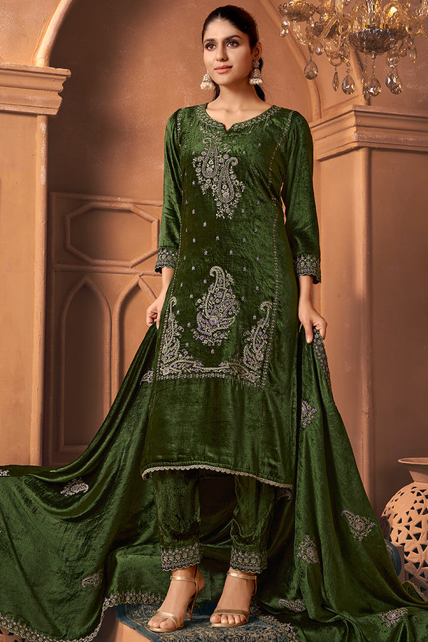 Pure Viscose Velvet Embroidered Salwar Suit