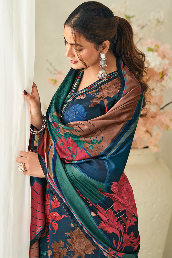 Premium Pure Silk Digital Printed Embroidered Salwar Suit