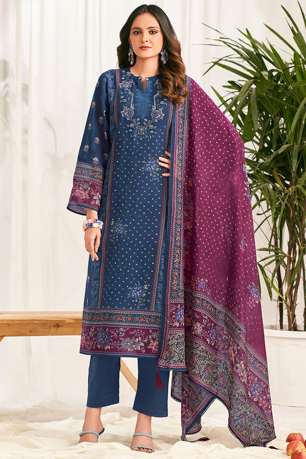 Pure Mul Chanderi Digital Printed Handwork Salwar Suit