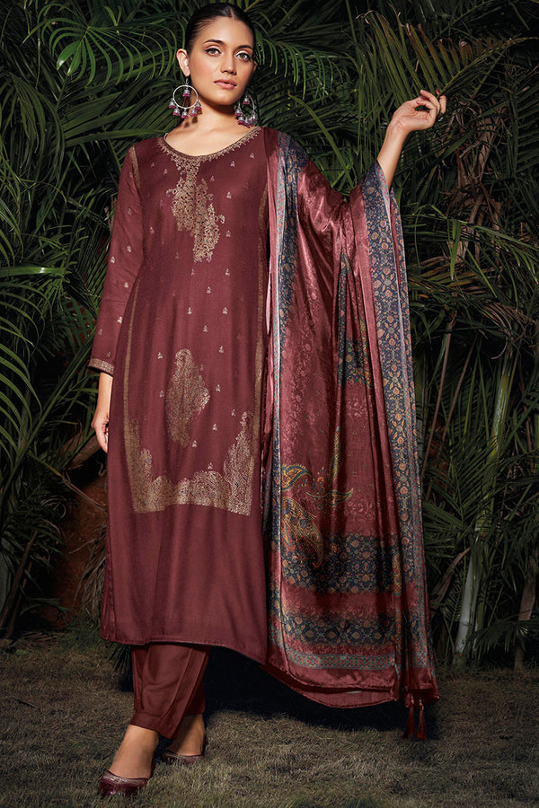 Sarang Pure Meena Woven Pashmina Salwar Suit Design