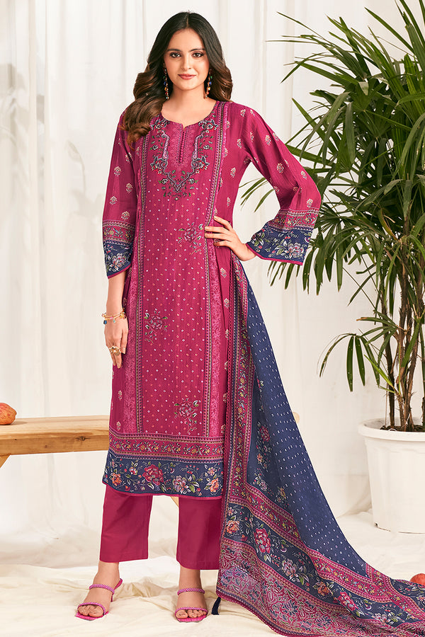 Pure Mul Chanderi Digital Printed Handwork Salwar Suit