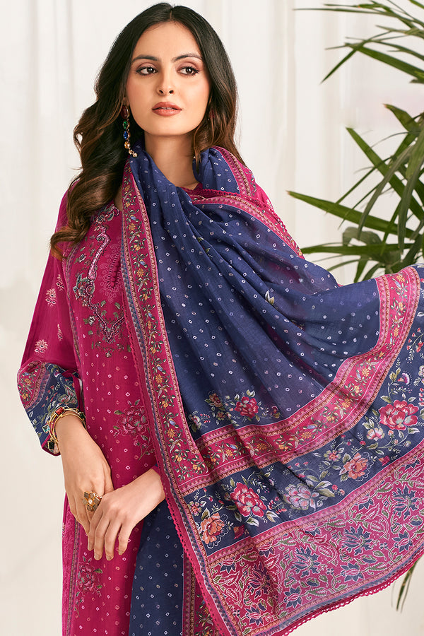 Pure Mul Chanderi Digital Printed Handwork Salwar Suit