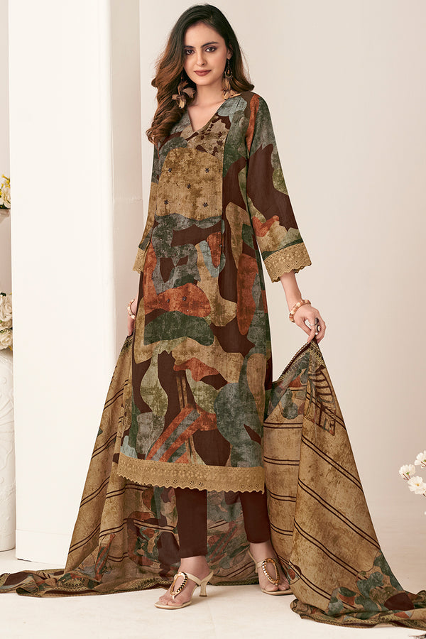 Pure Mul Chanderi Digital Print With Handwork Salwar Suit