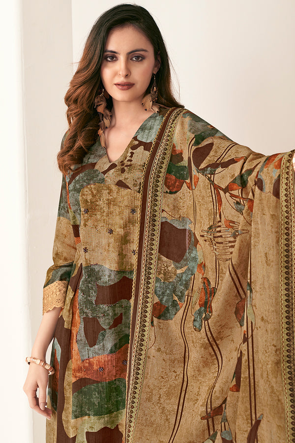 Pure Mul Chanderi Digital Print With Handwork Salwar Suit