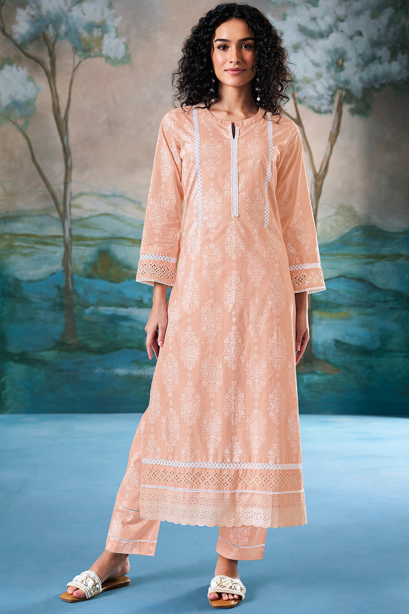 Superior Cotton Block Print Orange Co-Ord Set
