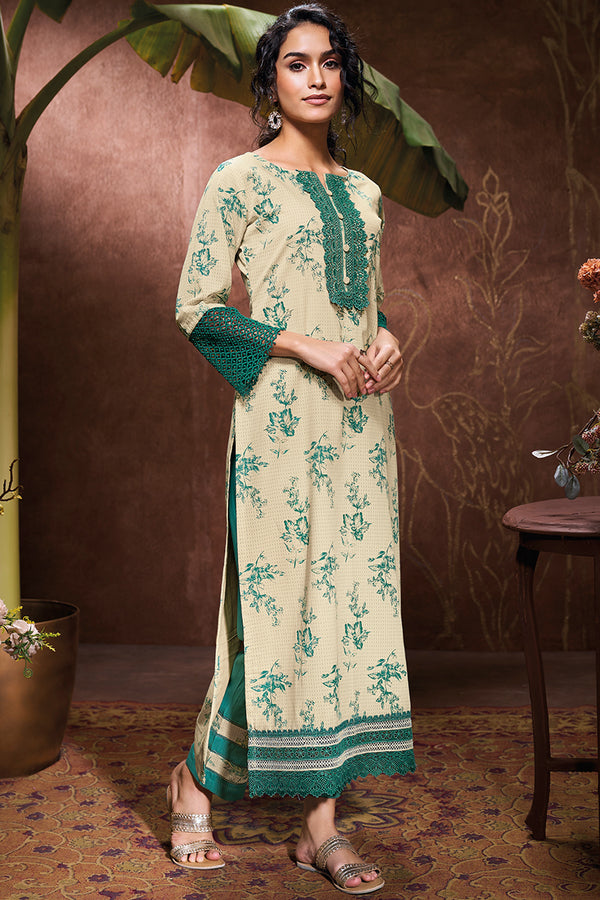 Superior Cotton Block Print With GPO Laces Turquoise Co-Ord Set