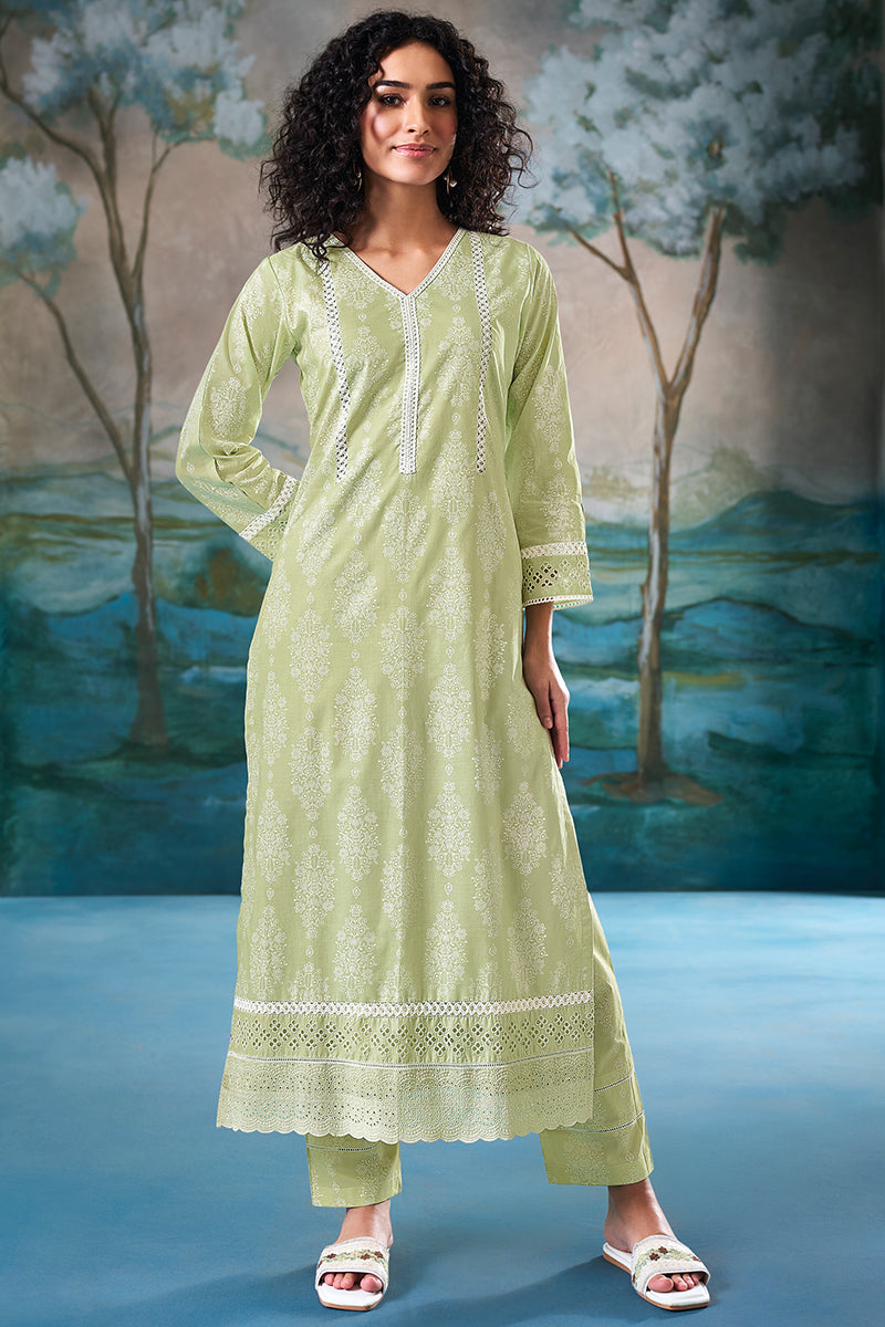 Superior Cotton Block Print Green Co-Ord Set