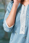 Superior Cotton Block Print With GPO Lace Blue Co-Ord Set