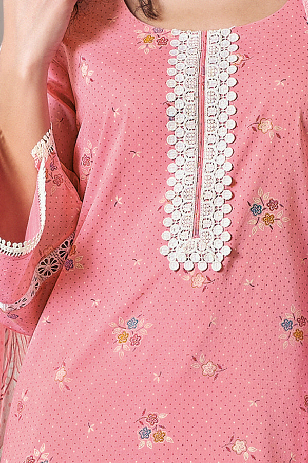 Superior Cotton Block Print With GPO Lace Pink Co-Ord Set
