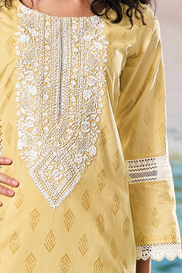 Superior Cotton Block Print Embroidered Yellow Co-Ord Set