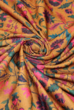 Khakhi Flower Leaves Digital Printed Linen Fabric