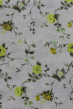 Off-White Green Flowers Digital Printed Cotton Slub Fabric