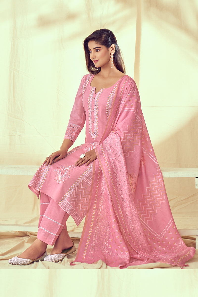 Pure Linen Block Print With Handwork Salwar Suit