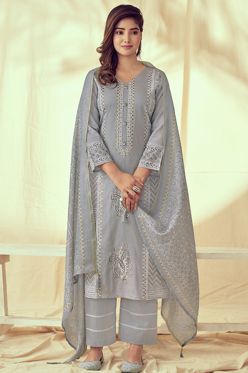 Pure Linen Block Print With Handwork Salwar Suit