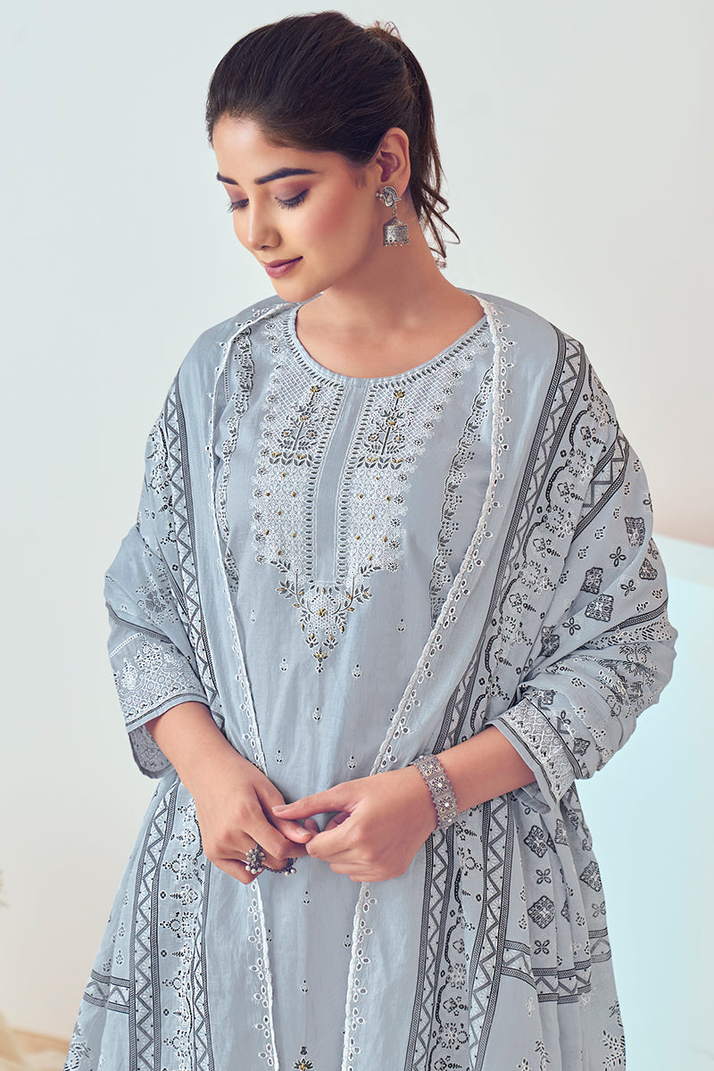 Superior Cotton Lucknowi With Hand Work Print Salwar Suit