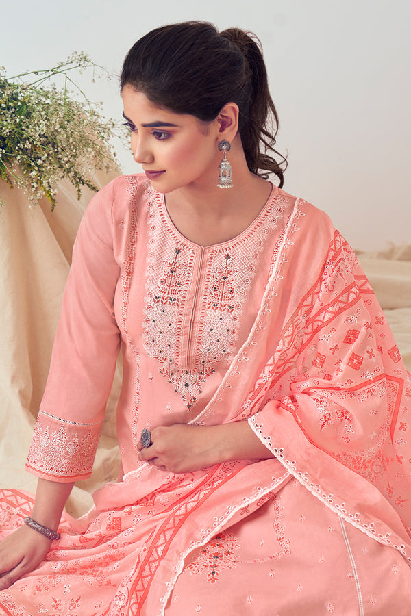 Superior Cotton Lucknowi With Hand Work Print Salwar Suit