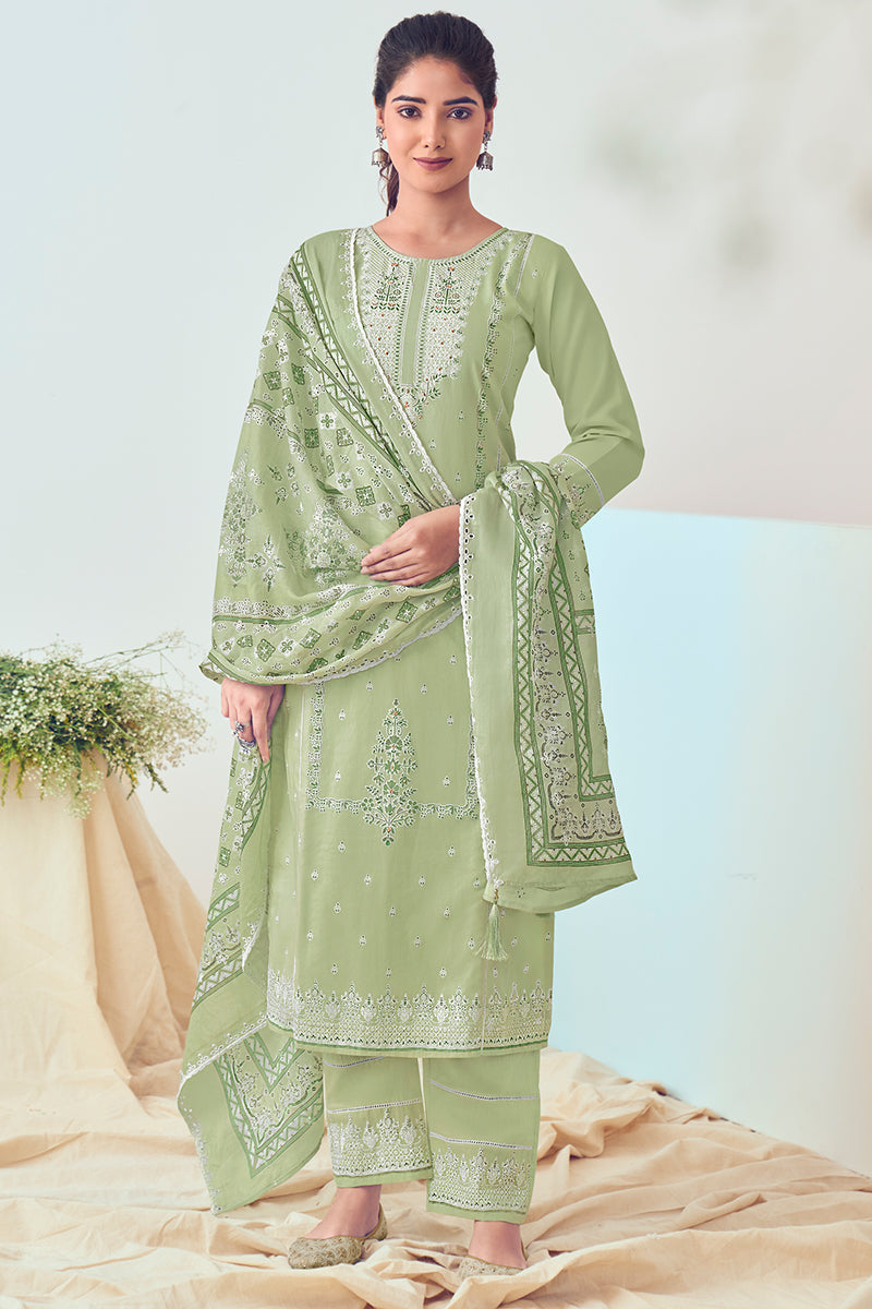 Superior Cotton Lucknowi With Hand Work Print Salwar Suit