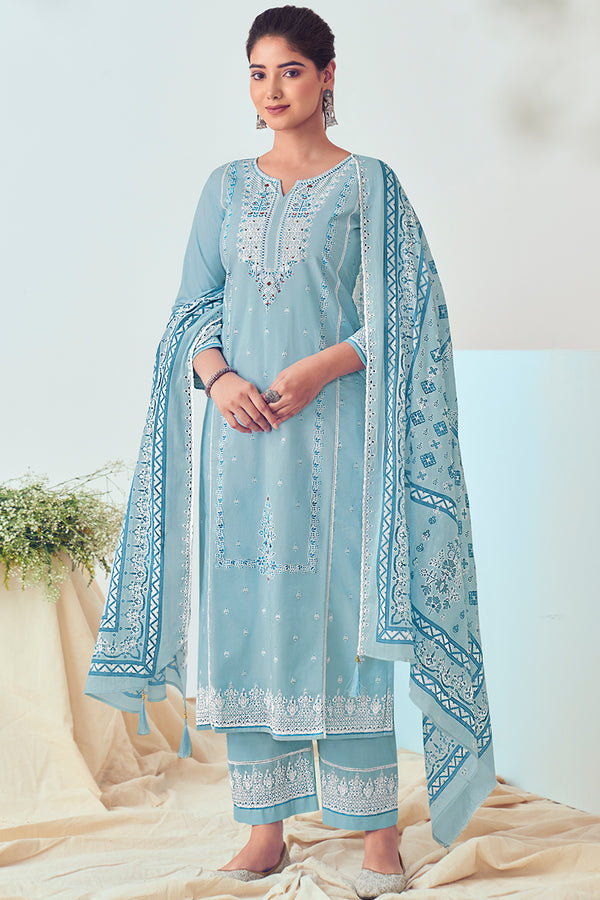 Superior Cotton Lucknowi With Hand Work Print Salwar Suit