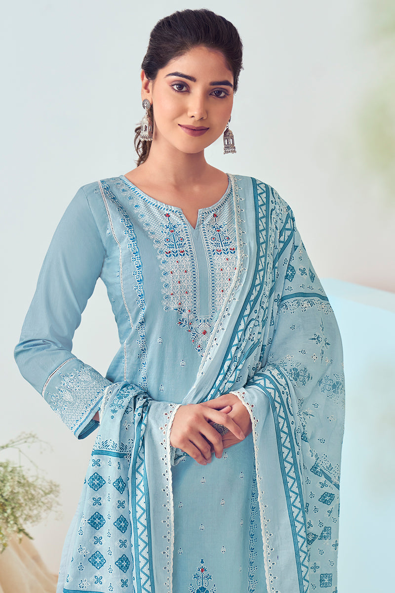 Superior Cotton Lucknowi With Hand Work Print Salwar Suit