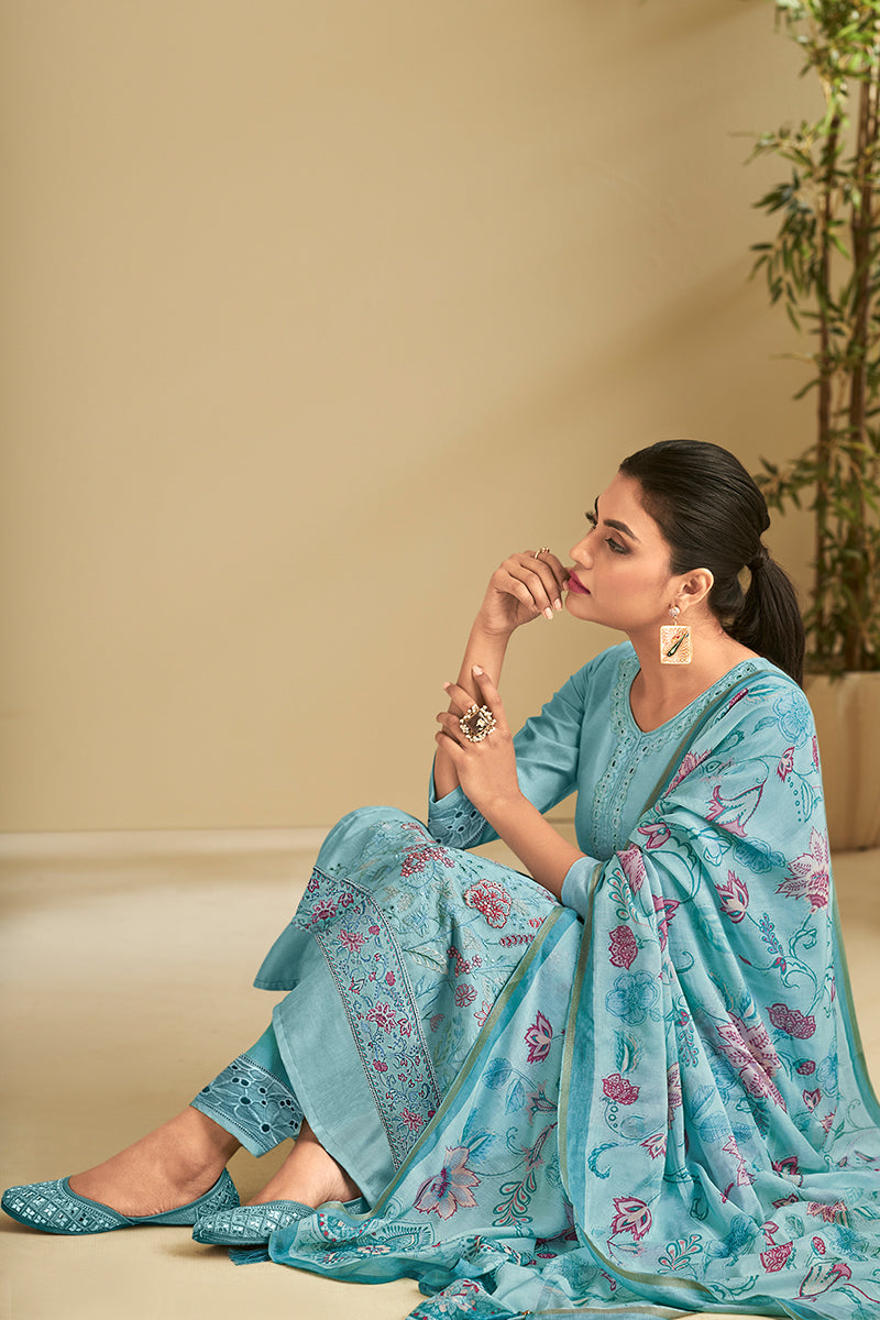 Premium Pure Linen With Borrer Embroidered Salwar Suit