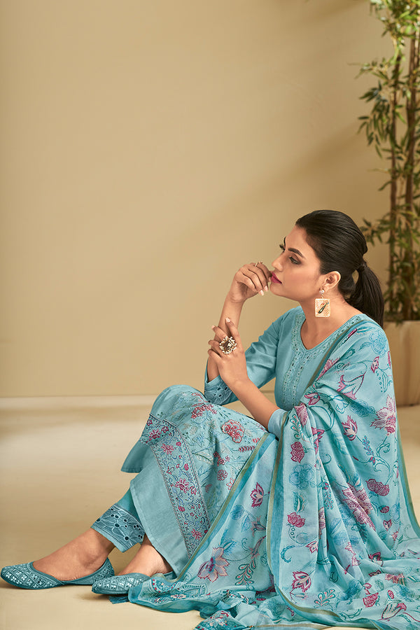 Premium Pure Linen With Borrer Embroidered Salwar Suit