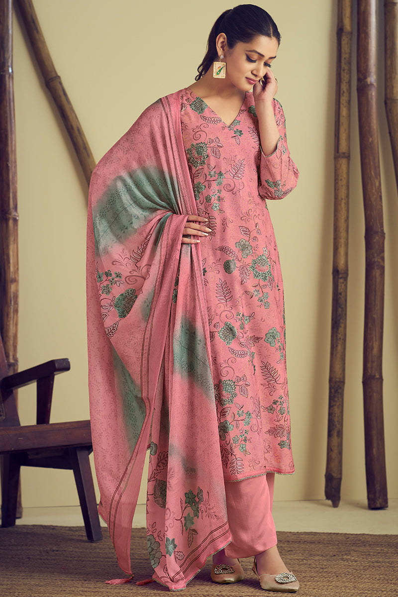 Exude Sophistication In A Pure Bemberg Rose Silk Beige Color Salwar Suit