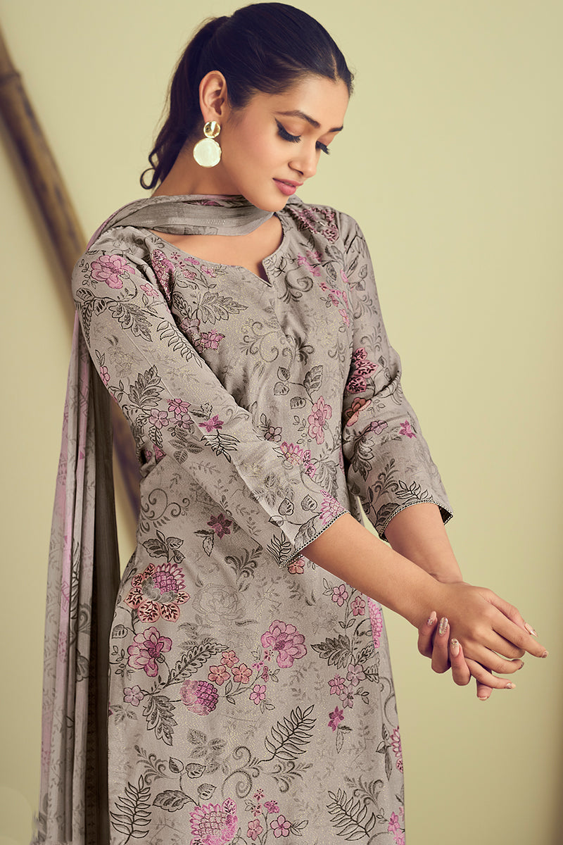 Exude Sophistication In A Pure Bemberg Rose Silk Beige Color Salwar Suit
