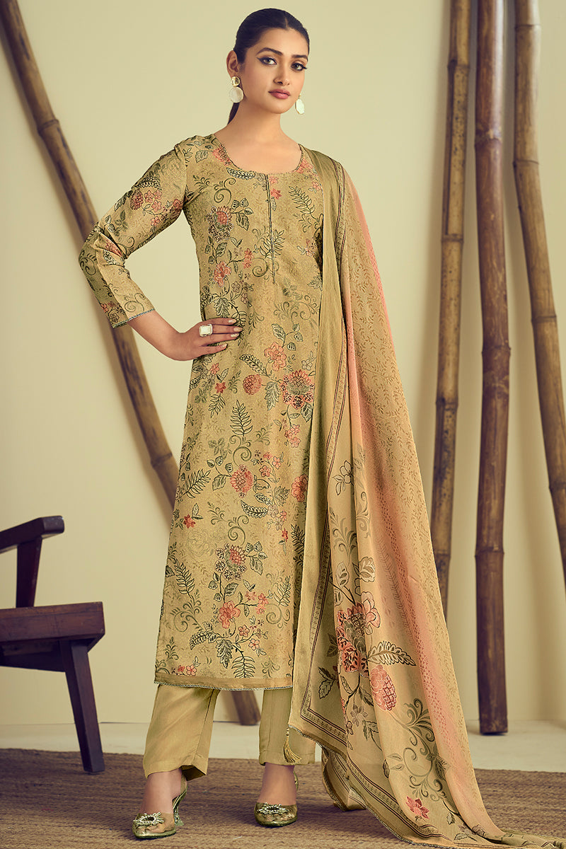 Exude Sophistication In A Pure Bemberg Rose Silk Beige Color Salwar Suit