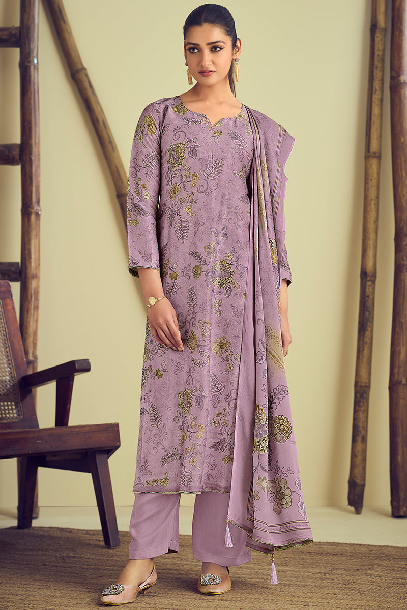 Exude Sophistication In A Pure Bemberg Rose Silk Beige Color Salwar Suit